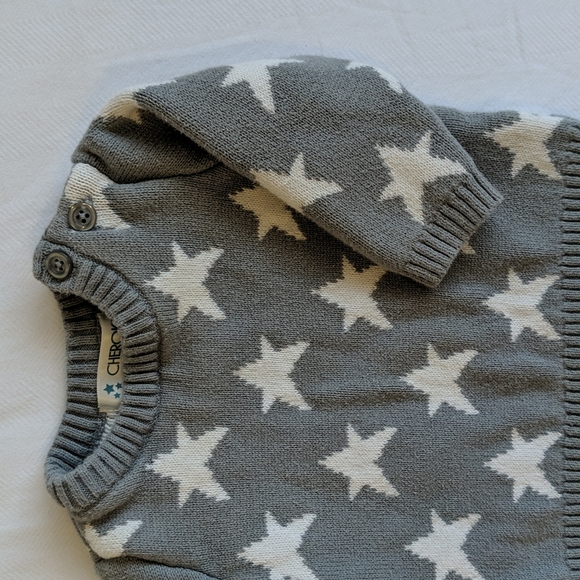 cherokee neutral star knit crewneck sweater 3 months baby unisex gender neutral - Picture 2 of 6